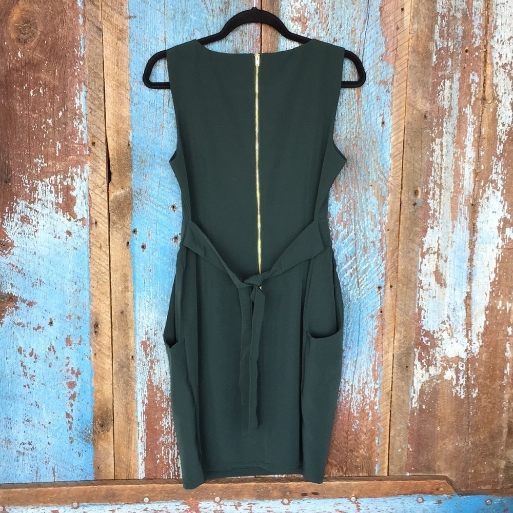 Apricot Tulip Pleated Pine Green Sleeveless Dress - Picture 7 of 7